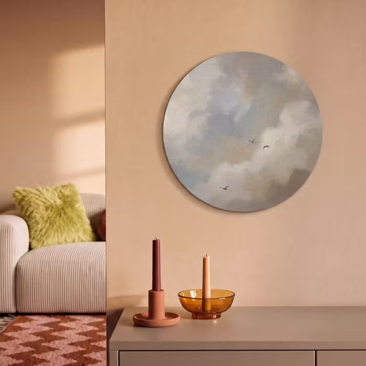 Akoestisch schilderij rond - Vogel - Wolken - Natuur - Modern - Grijs — 3