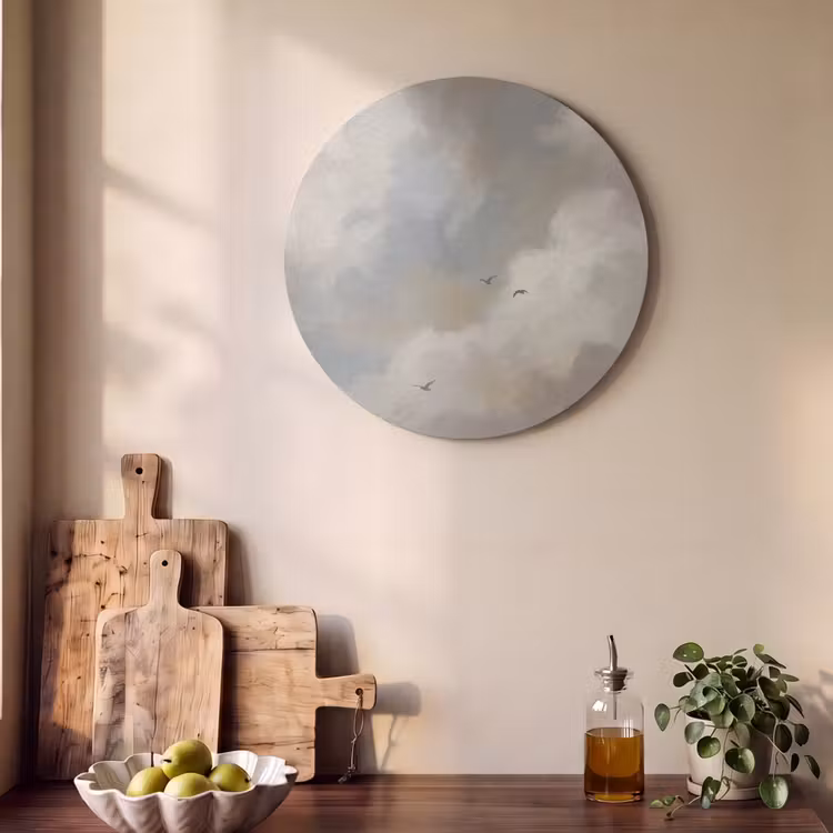 Akoestisch schilderij rond - Vogel - Wolken - Natuur - Modern - Grijs — 4