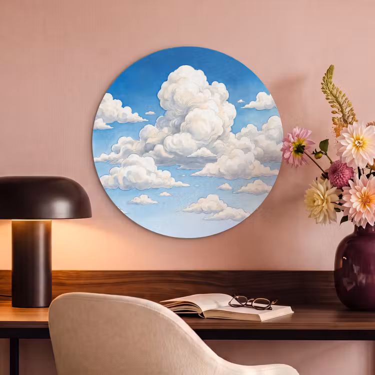 Akoestisch schilderij rond - Wolken - Blauwe lucht - Natuur - Modern - Wit — 2