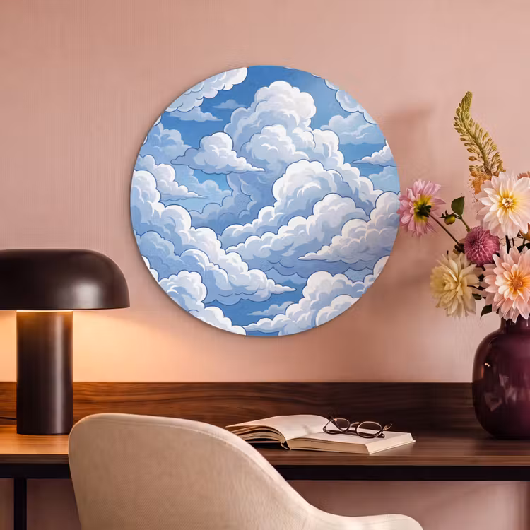 Akoestisch schilderij rond - Wolken - Hemel - Abstract - Wit — 2