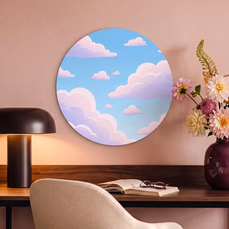 Akoestisch schilderij rond - Wolken - Roze - Blauw - Natuur - Modern — 2