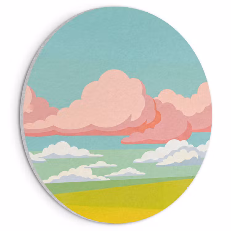 Akoestisch schilderij rond - Wolken - Roze - Natuur - Modern - Pastel — 1