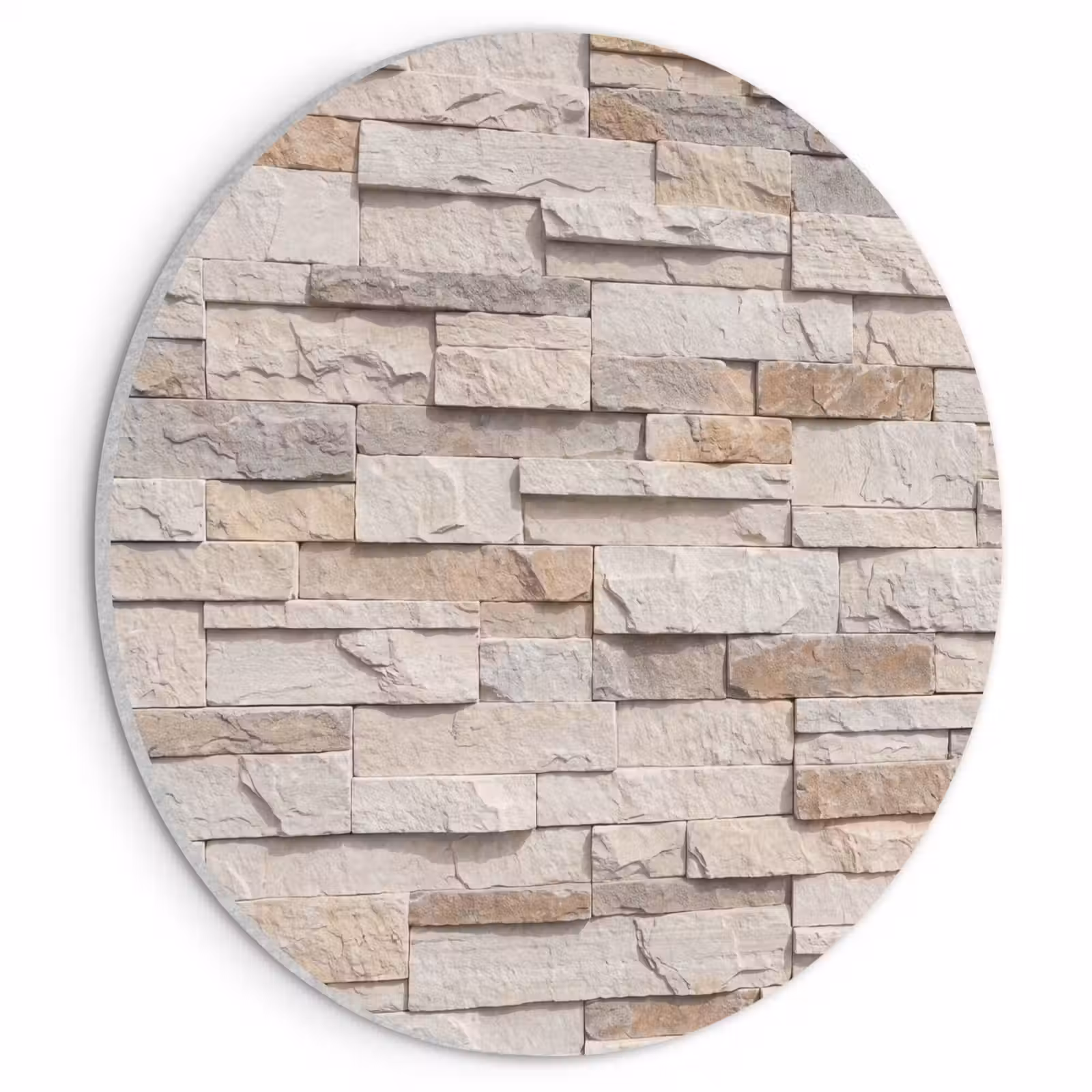 Akoestisch schilderij rond - Steen - Muur - Textuur - Rustiek - Beige — 1
