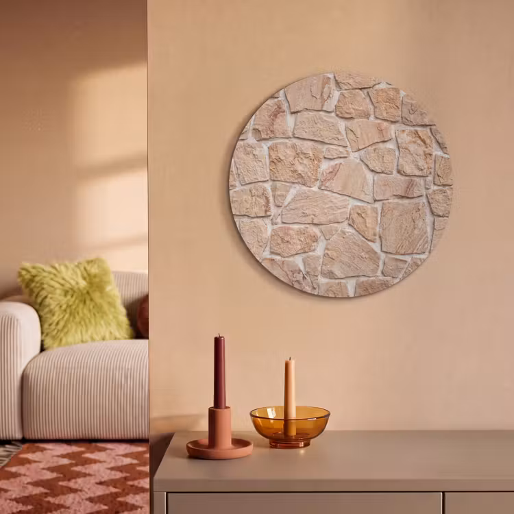 Akoestisch schilderij rond - Muur - Steen - Patroon - Rustiek - Beige — 3
