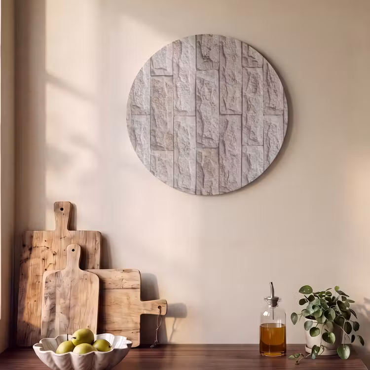 Akoestisch schilderij rond - Muur - Steen - Ruw - Beige - Textuur — 4