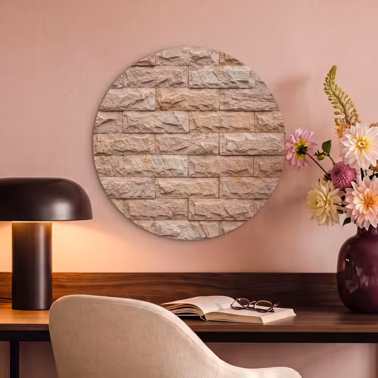 Akoestisch schilderij rond - Muur - Steen - Ruw - Textuur - Beige — 2