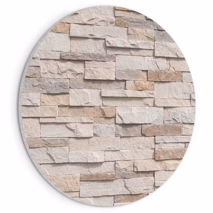 Akoestisch schilderij rond - Steen - Muur - Textuur - Rustiek - Beige — 1