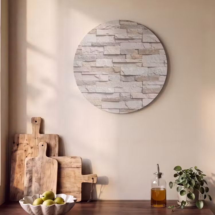 Akoestisch schilderij rond - Steen - Muur - Textuur - Rustiek - Beige — 4