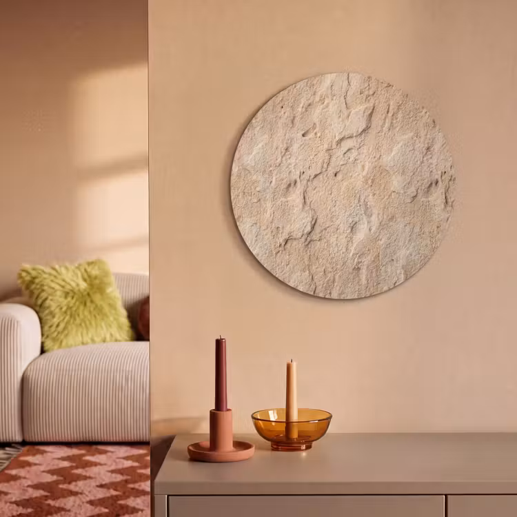 Akoestisch schilderij rond - Textuur - Steen - Natuur - Beige — 3