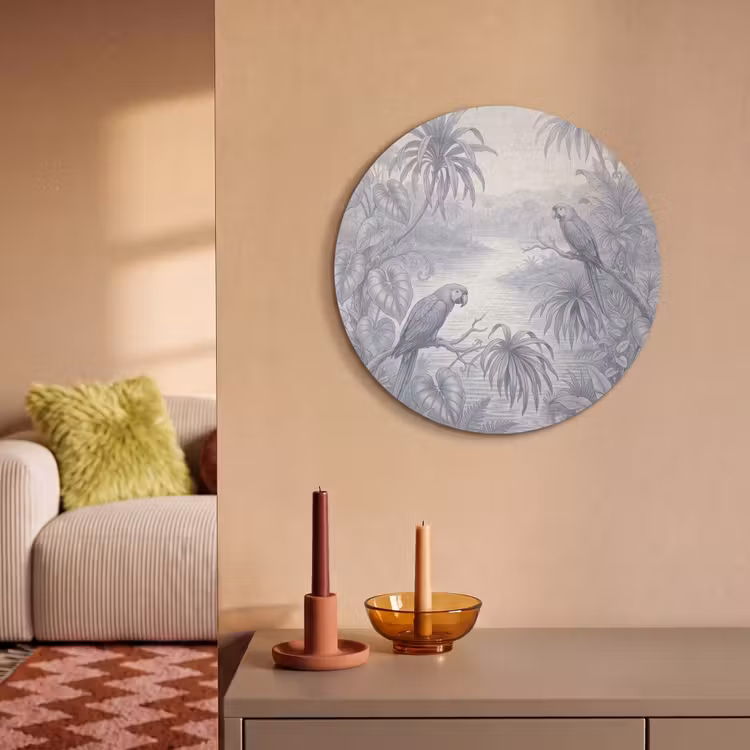 Akoestisch schilderij rond - Vogel - Rivier - Tropisch - Illustratie - Blauw — 3