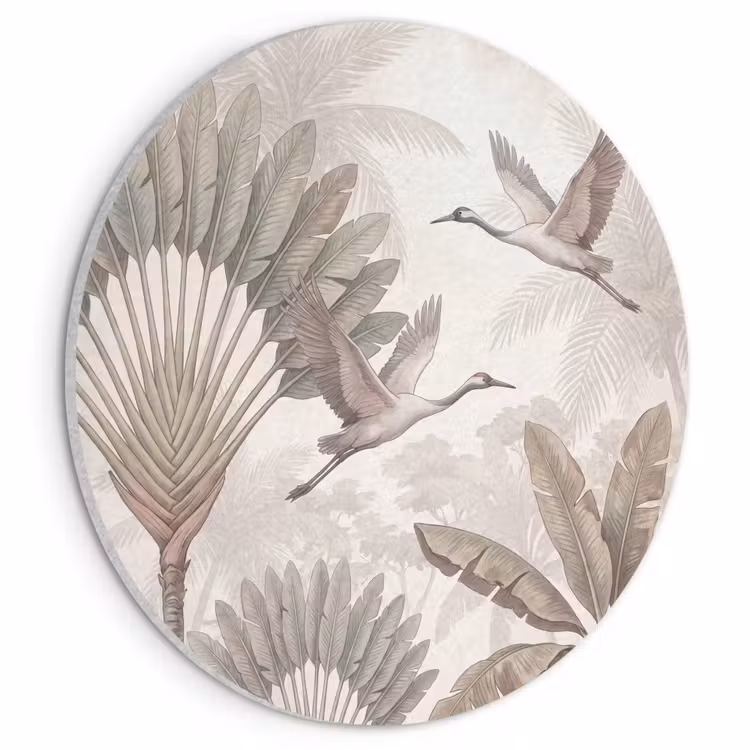 Akoestisch schilderij rond - Vogel - Tropisch - Jungle - Natuur - Beige — 1