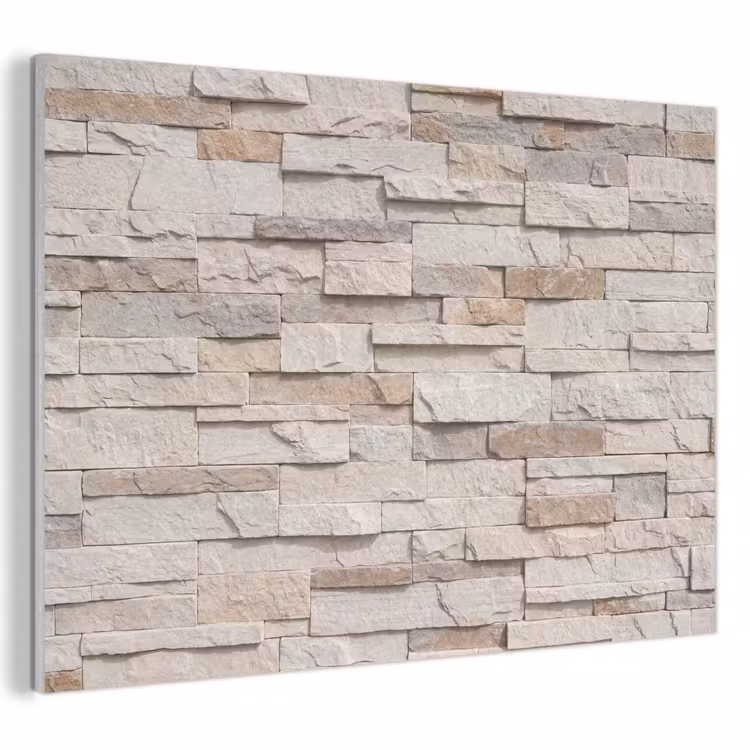 Akoestisch schilderij - Steen - Muur - Textuur - Rustiek - Beige — 1