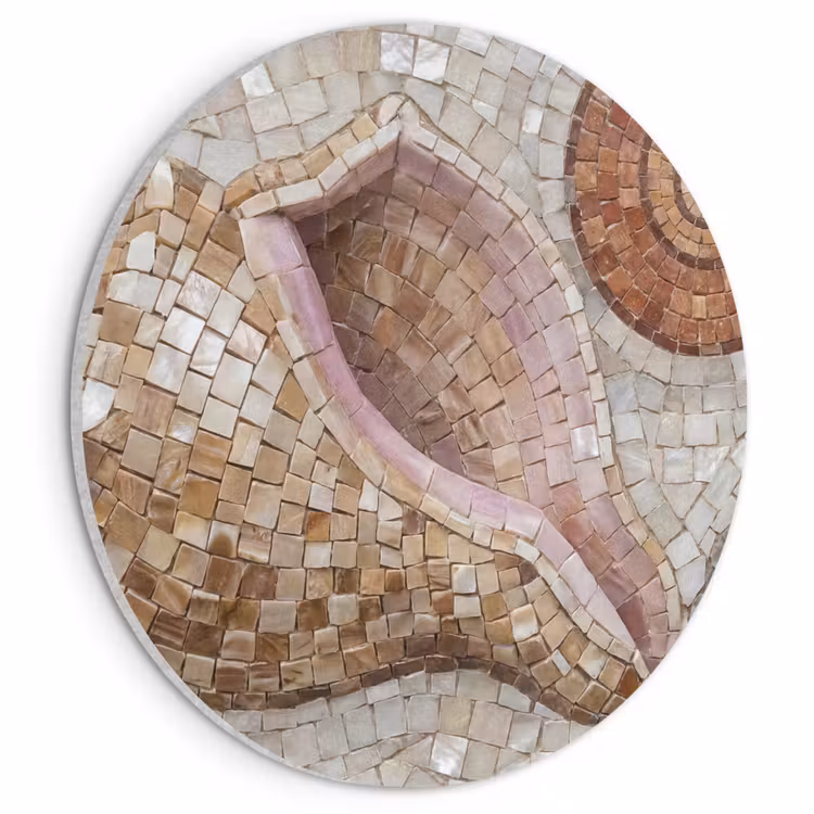 Akoestisch schilderij rond - Schelp - Mozaïek - Zee - Beige - Modern — 1