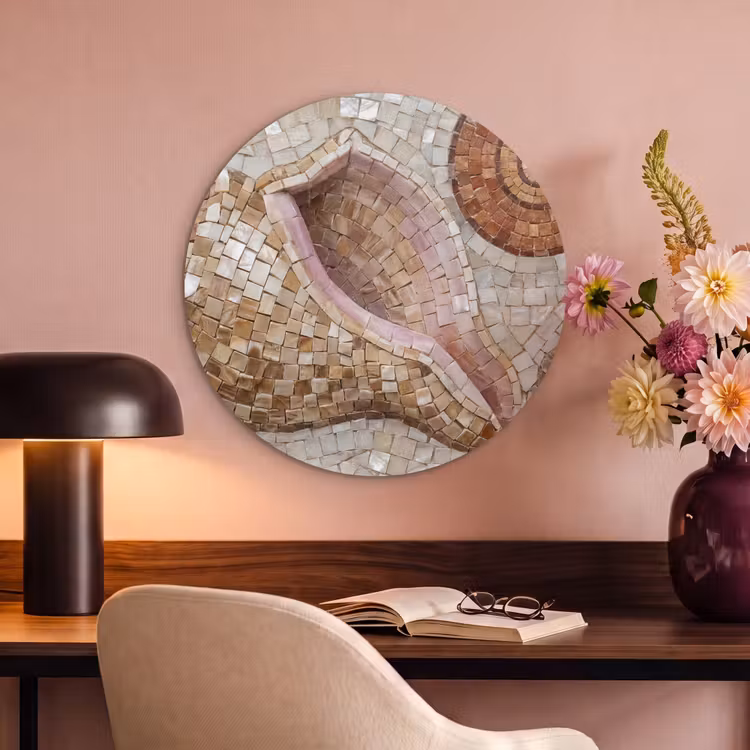 Akoestisch schilderij rond - Schelp - Mozaïek - Zee - Beige - Modern — 2