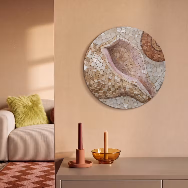 Akoestisch schilderij rond - Schelp - Mozaïek - Zee - Beige - Modern — 3