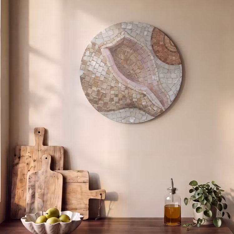 Akoestisch schilderij rond - Schelp - Mozaïek - Zee - Beige - Modern — 4