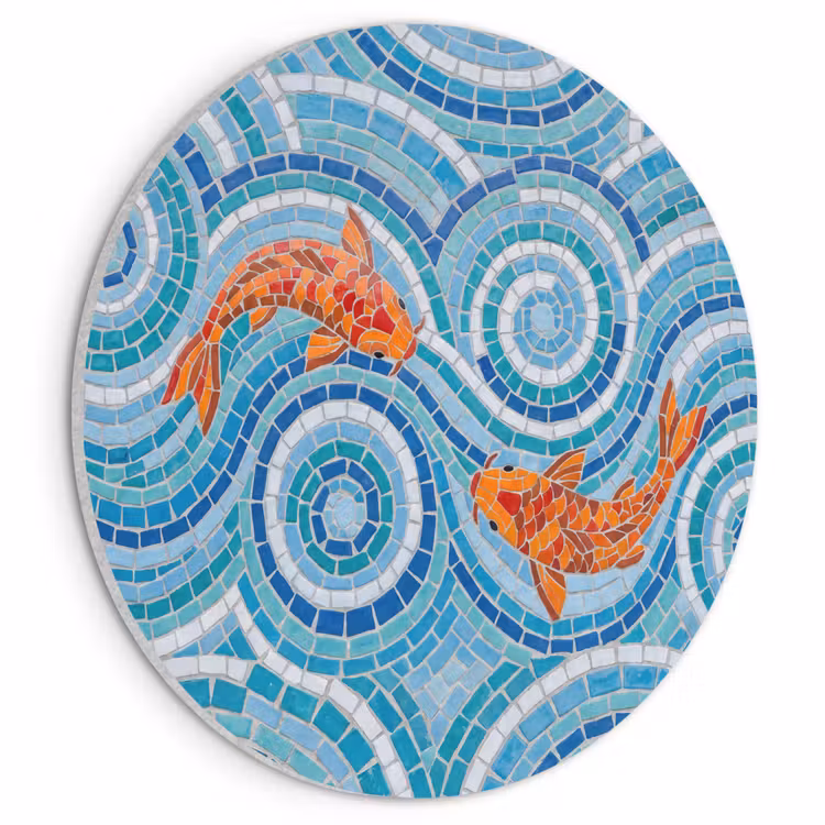 Akoestisch schilderij rond - Vis - Mozaïek - Water - Decoratief - Blauw — 1