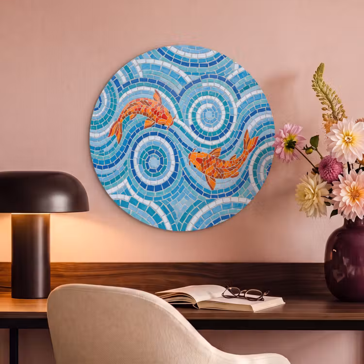 Akoestisch schilderij rond - Vis - Mozaïek - Water - Decoratief - Blauw — 2