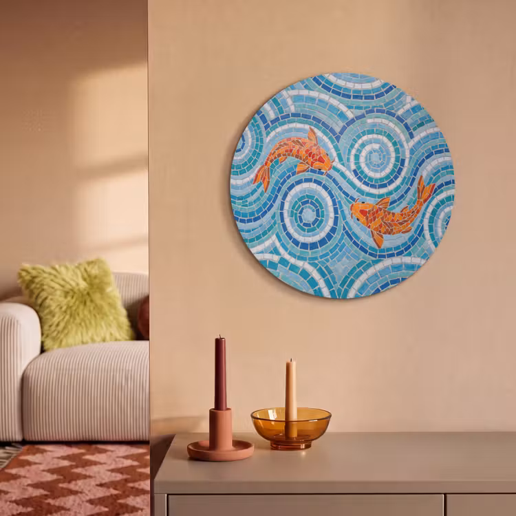 Akoestisch schilderij rond - Vis - Mozaïek - Water - Decoratief - Blauw — 3