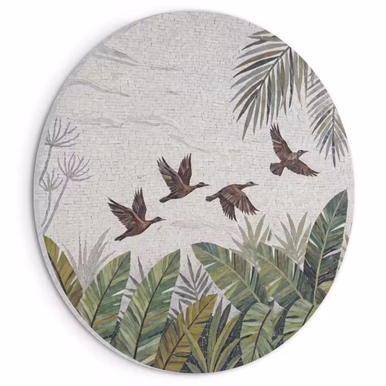 Akoestisch schilderij rond - Vogel - Vliegend - Tropisch - Mozaïek - Groen — 1