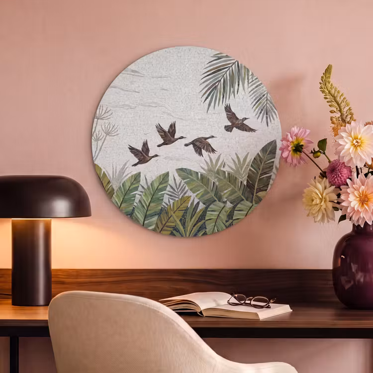 Akoestisch schilderij rond - Vogel - Vliegend - Tropisch - Mozaïek - Groen — 2