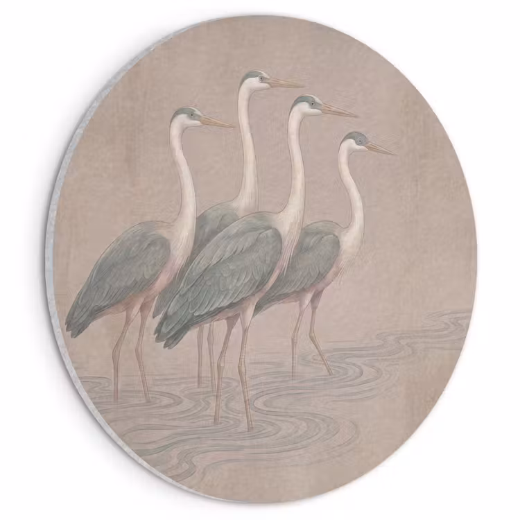 Akoestisch schilderij rond - Vogel - Water - Natuur - Vintage — 1