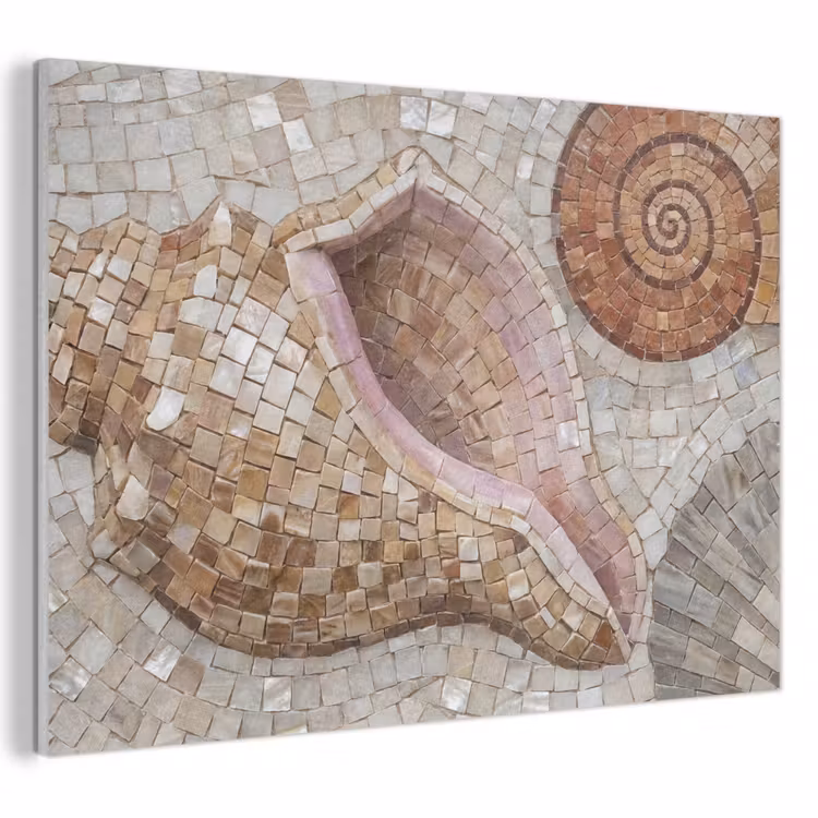 Akoestisch schilderij - Schelp - Mozaïek - Zee - Beige - Modern — 1