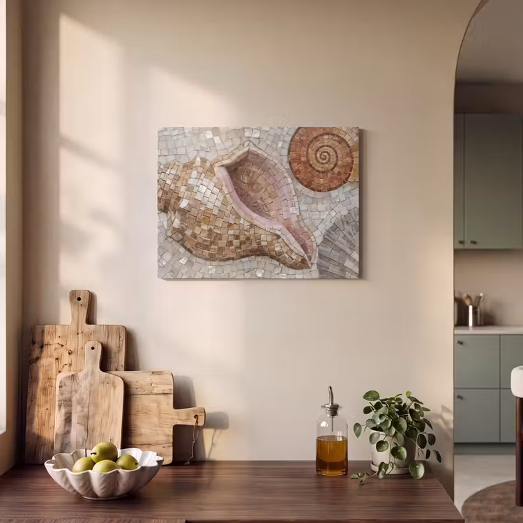 Akoestisch schilderij - Schelp - Mozaïek - Zee - Beige - Modern — 3