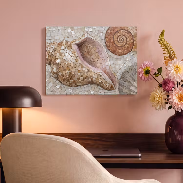 Akoestisch schilderij - Schelp - Mozaïek - Zee - Beige - Modern — 4