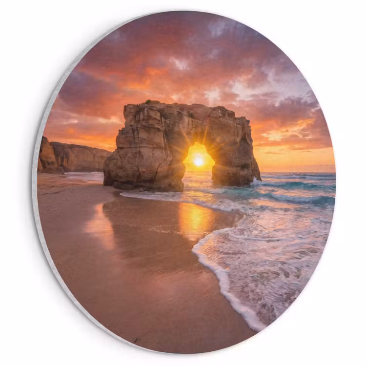 Akoestisch schilderij rond - Kust - Rots - Zonsondergang - Zee - Natuur — 1