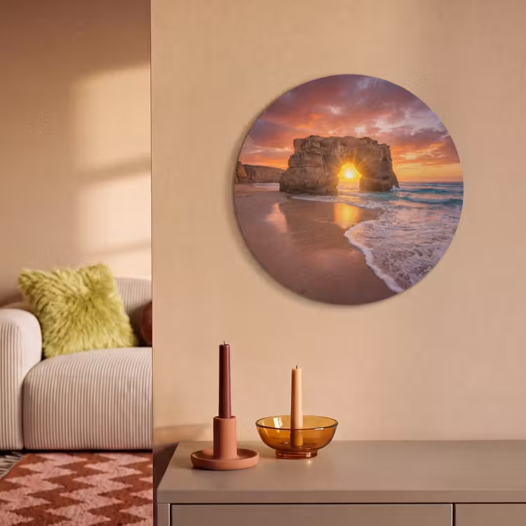 Akoestisch schilderij rond - Kust - Rots - Zonsondergang - Zee - Natuur — 3