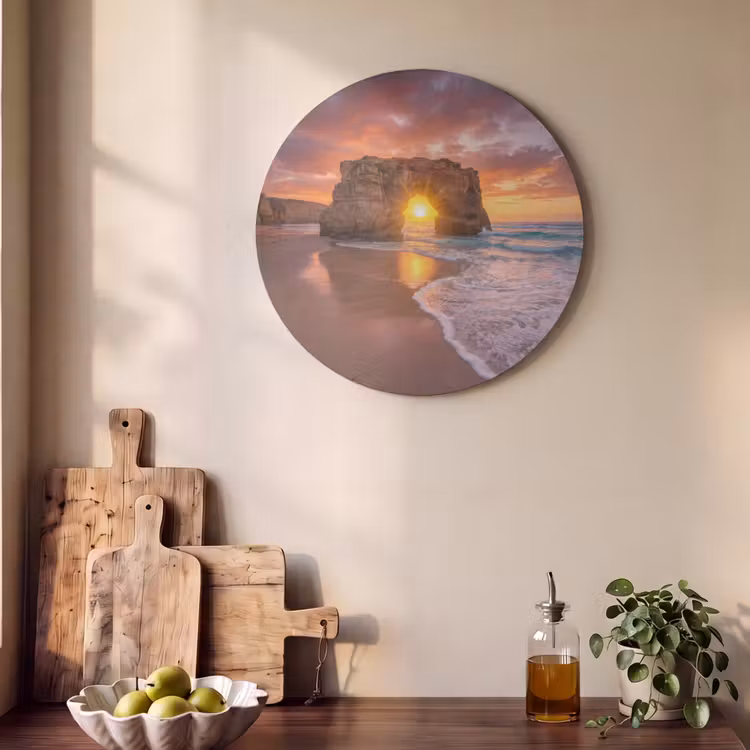 Akoestisch schilderij rond - Kust - Rots - Zonsondergang - Zee - Natuur — 4