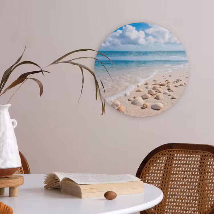 Akoestisch schilderij rond - Schelpen - Strand - Natuur - Beige — 2