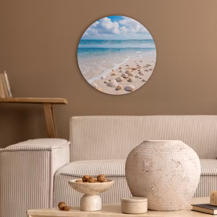 Akoestisch schilderij rond - Schelpen - Strand - Natuur - Beige — 3