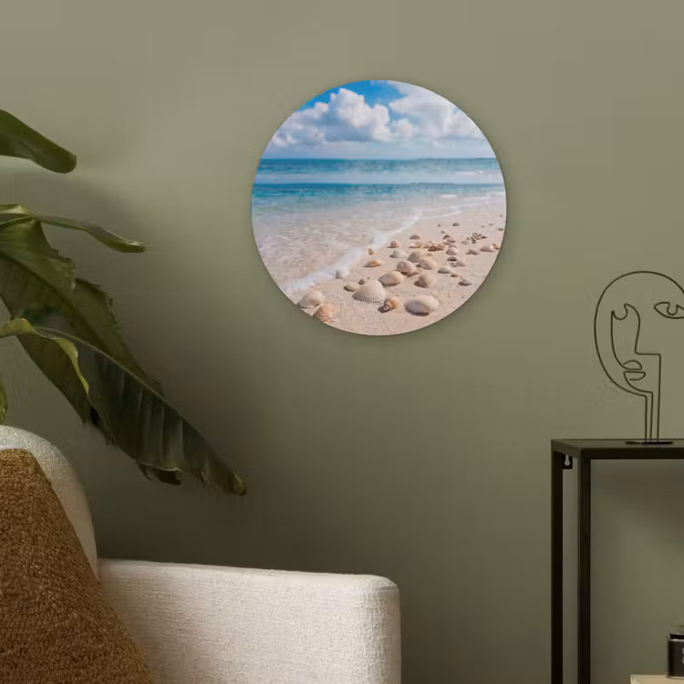 Akoestisch schilderij rond - Schelpen - Strand - Natuur - Beige — 4
