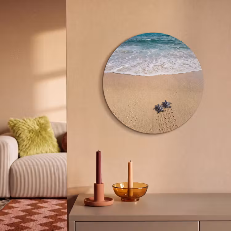 Akoestisch schilderij rond - Schildpad - Jong - Strand - Oceaan - Blauw — 3