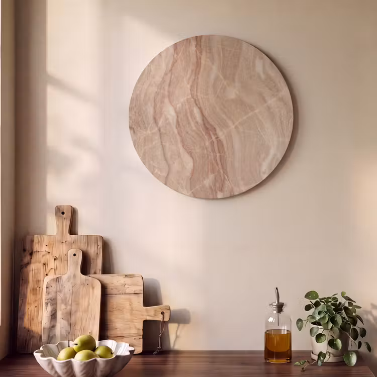 Akoestisch schilderij rond - Marmer - Ader - Natuur - Abstract - Beige — 4