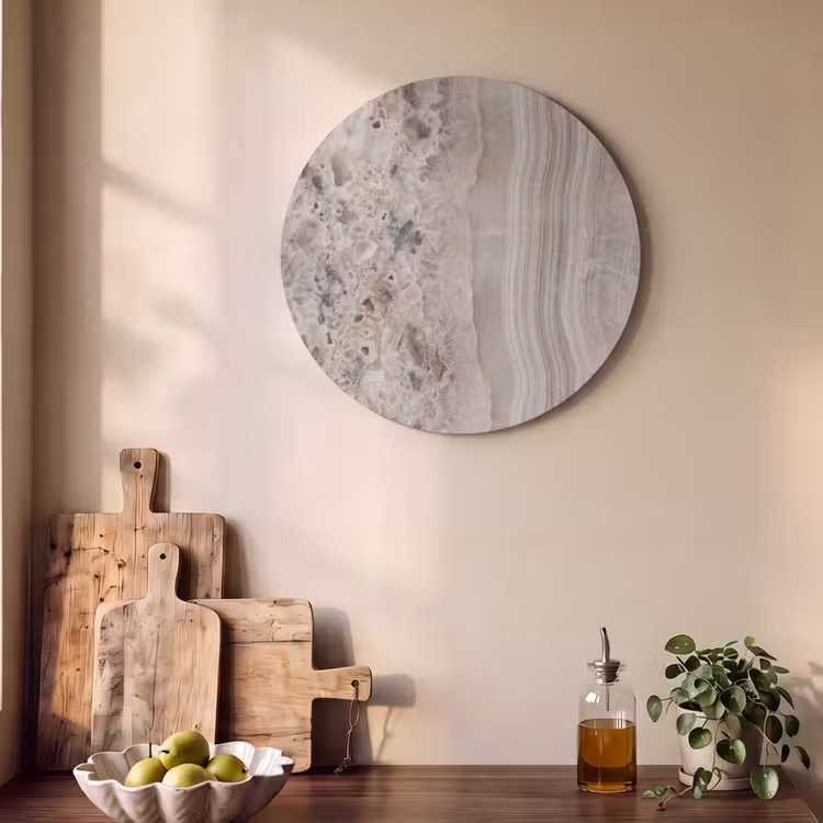 Akoestisch schilderij rond - Steen - Textuur - Abstract - Beige - Wit — 4