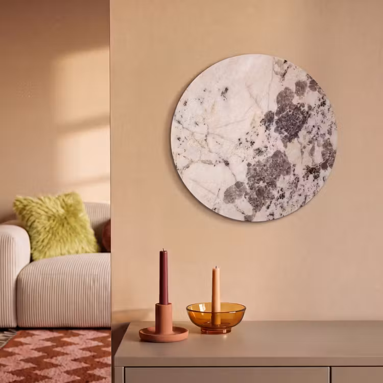 Akoestisch schilderij rond - Natuursteen - Patroon - Abstract - Beige - Grijs — 3