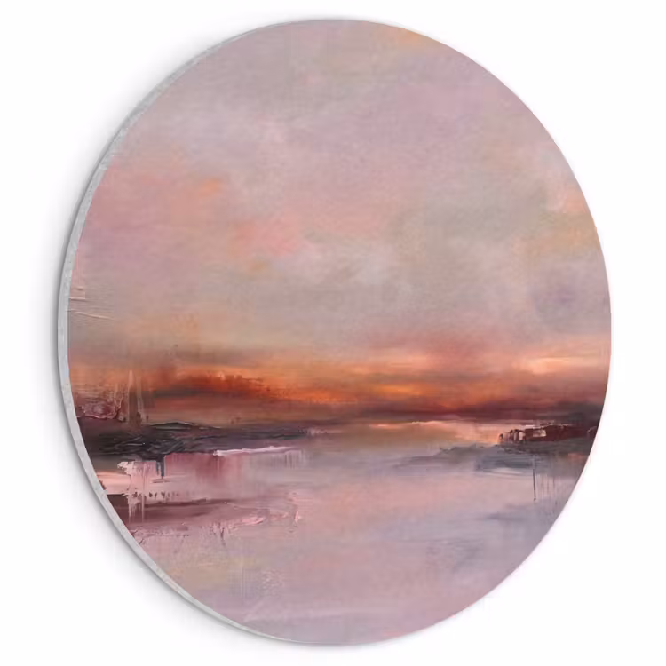 Akoestisch schilderij rond - Landschap - Zonsondergang - Abstract - Modern - Roze — 1