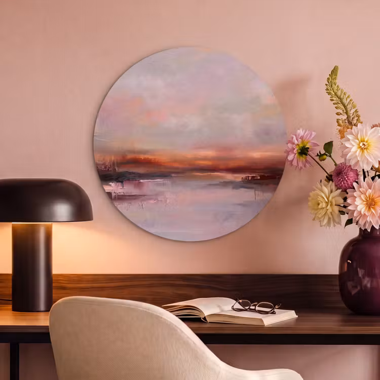 Akoestisch schilderij rond - Landschap - Zonsondergang - Abstract - Modern - Roze — 2