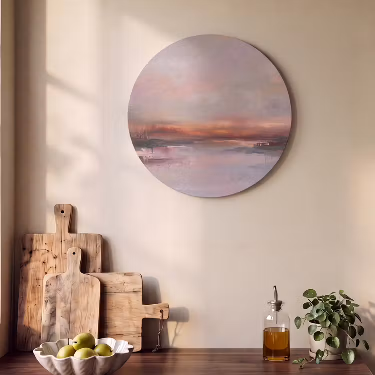 Akoestisch schilderij rond - Landschap - Zonsondergang - Abstract - Modern - Roze — 4