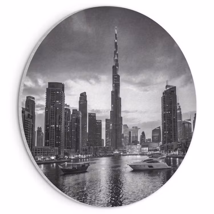 Akoestisch schilderij rond - Stad - Skyline - Architectuur - Avond - Zwart-wit — 1