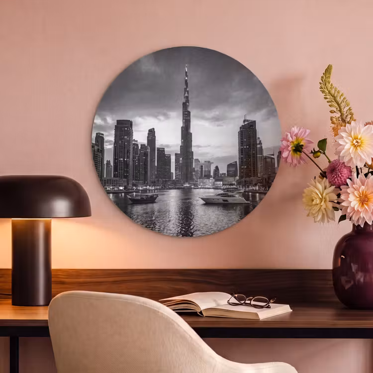 Akoestisch schilderij rond - Stad - Skyline - Architectuur - Avond - Zwart-wit — 2