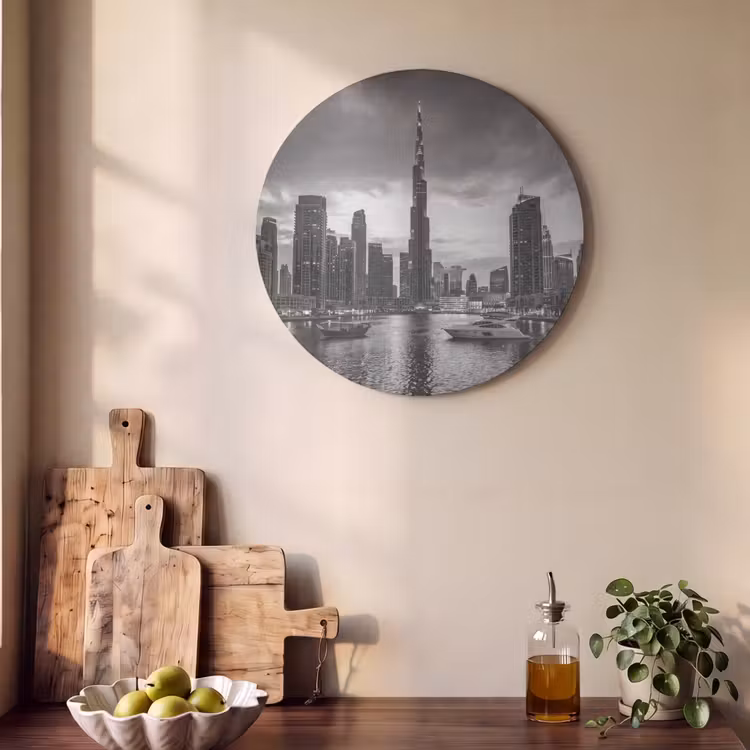 Akoestisch schilderij rond - Stad - Skyline - Architectuur - Avond - Zwart-wit — 4
