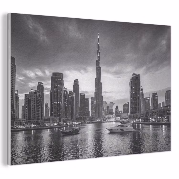 Akoestisch schilderij - Stad - Skyline - Architectuur - Avond - Zwart-wit — 1