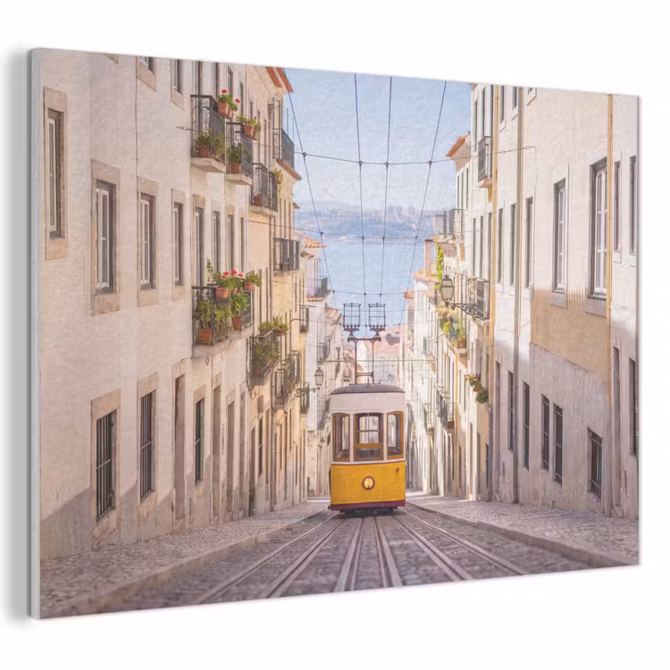 Akoestisch schilderij - Tram - Straat - Stad - Architectuur - Geel — 1