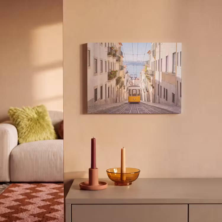 Akoestisch schilderij - Tram - Straat - Stad - Architectuur - Geel — 2