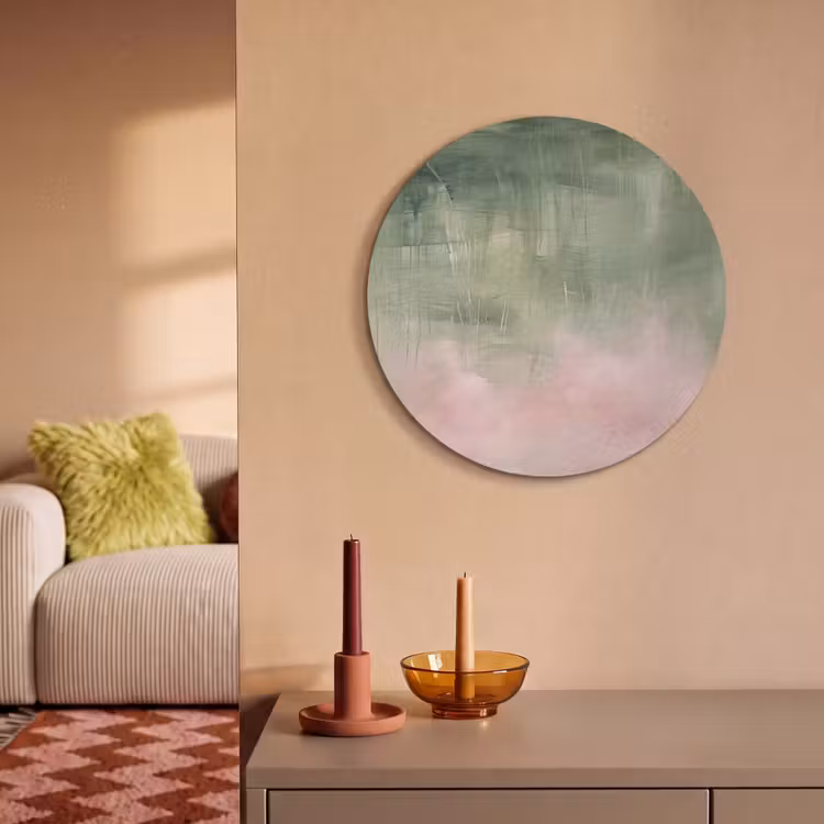 Akoestisch schilderij rond - Kunst - Abstract - Modern - Groen - Roze — 3