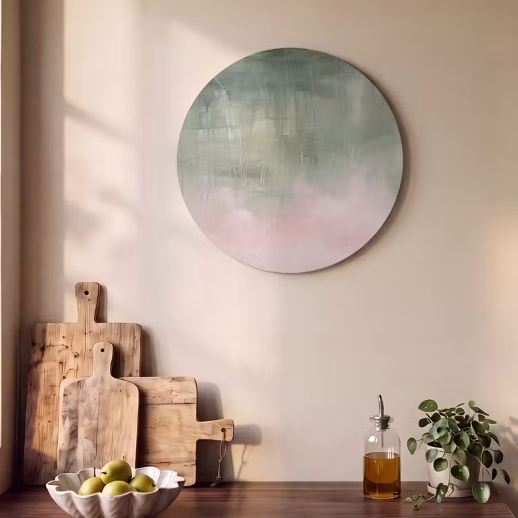 Akoestisch schilderij rond - Kunst - Abstract - Modern - Groen - Roze — 4